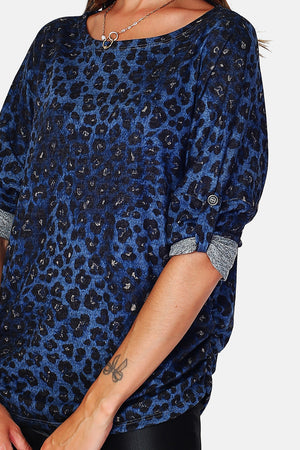 Leopard Print Sleeve Crewneck Sweater