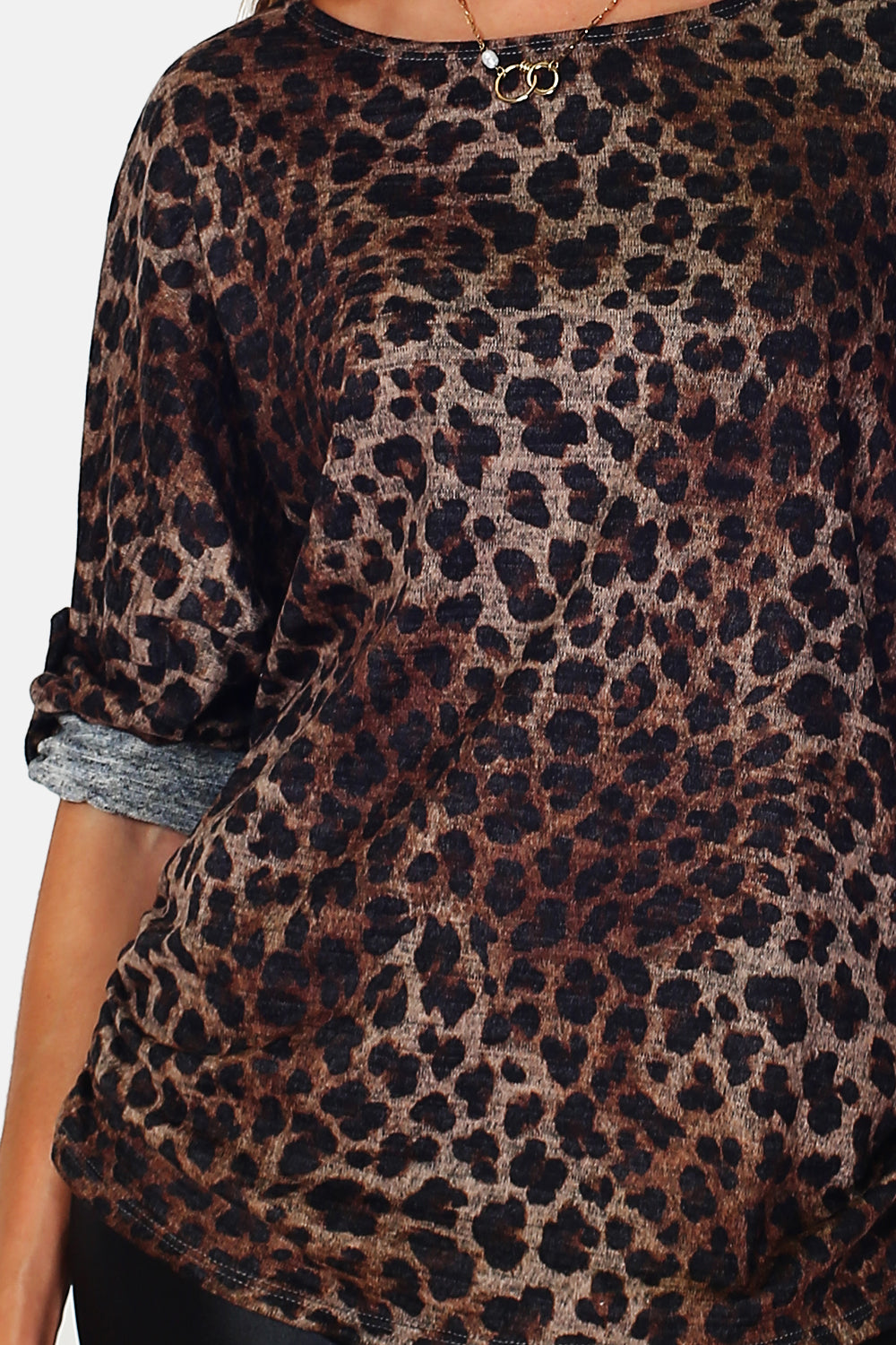 Leopard Print Sleeve Crewneck Sweater