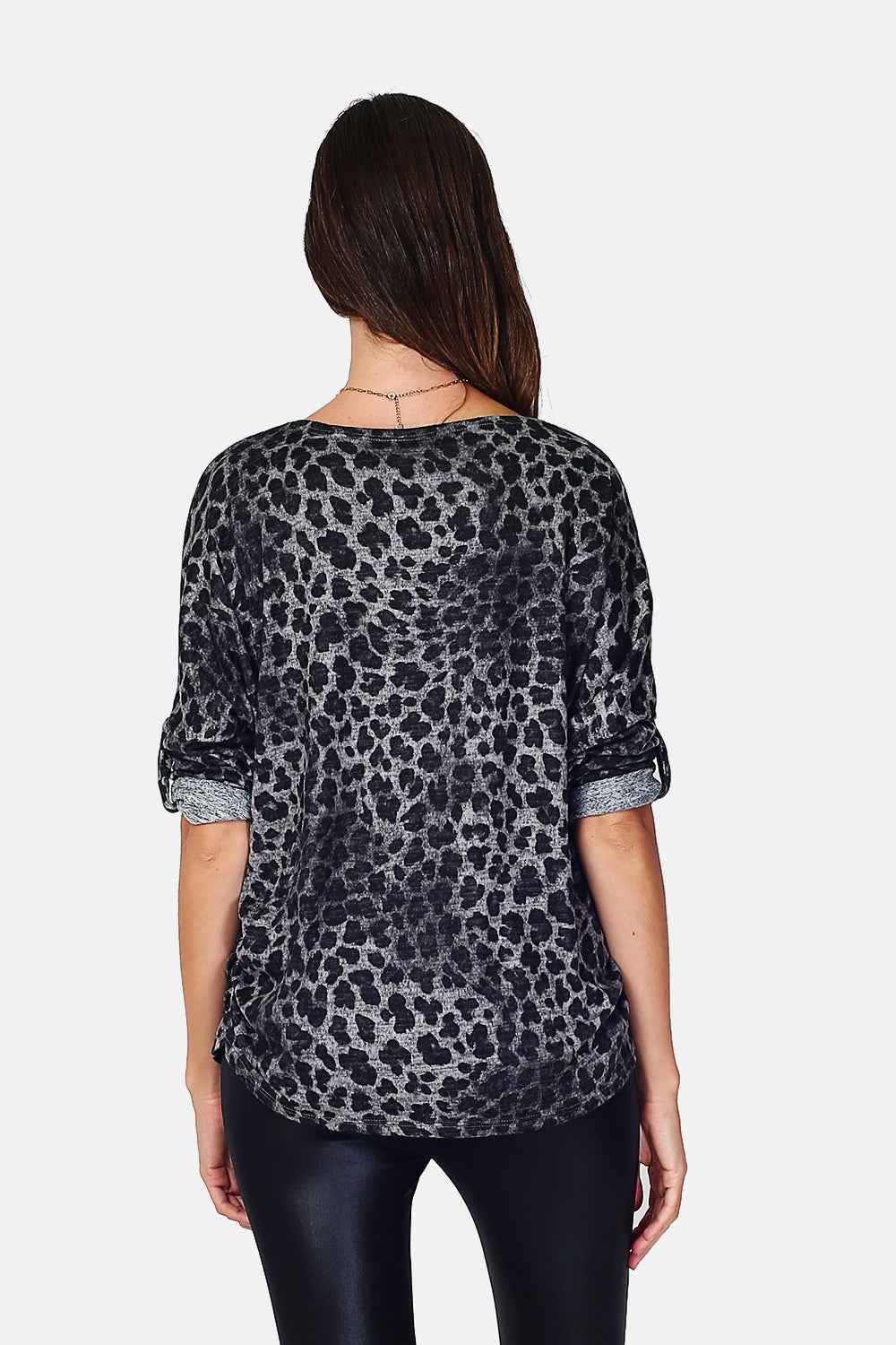 Leopard Print Sleeve Crewneck Sweater