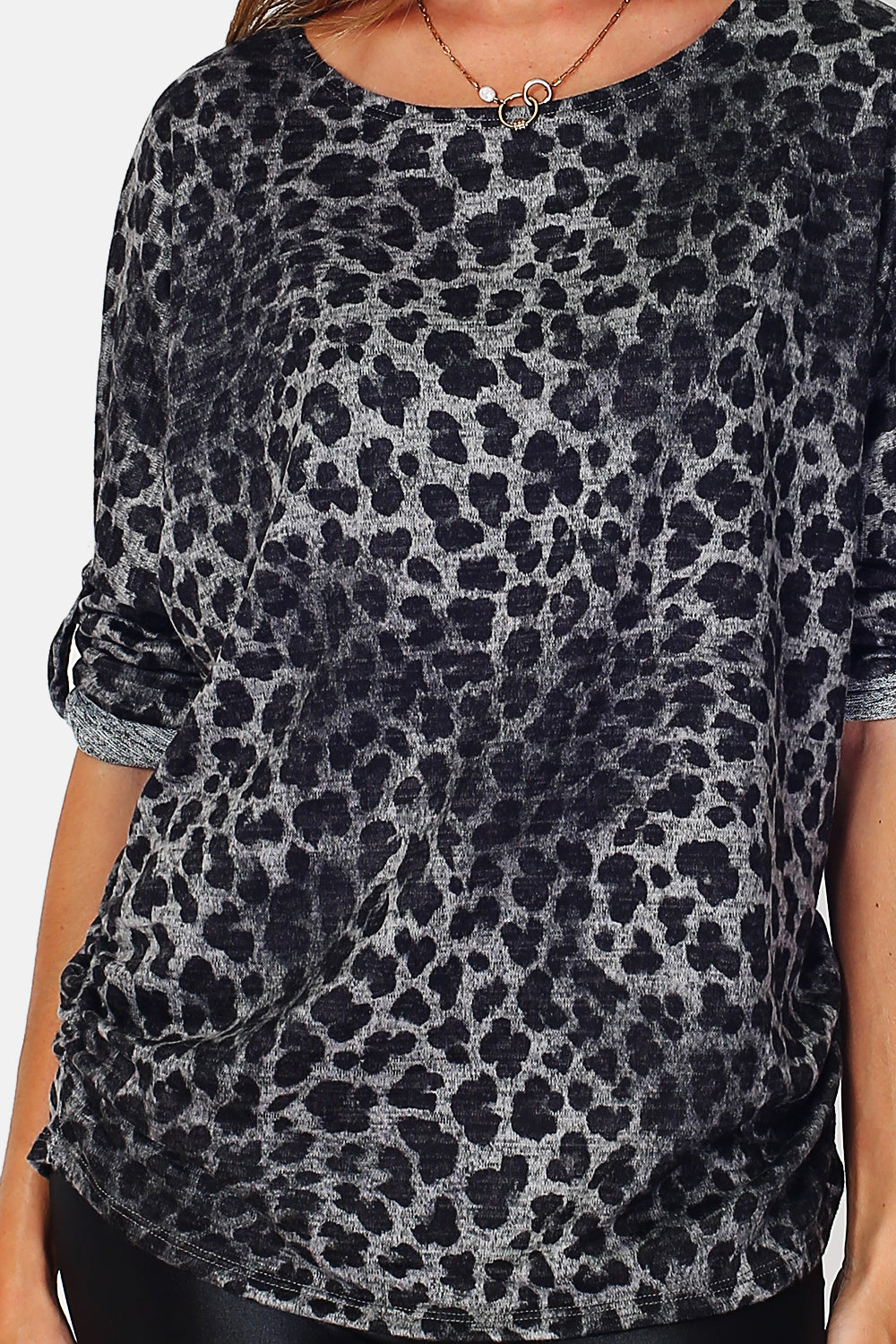 Leopard Print Sleeve Crewneck Sweater