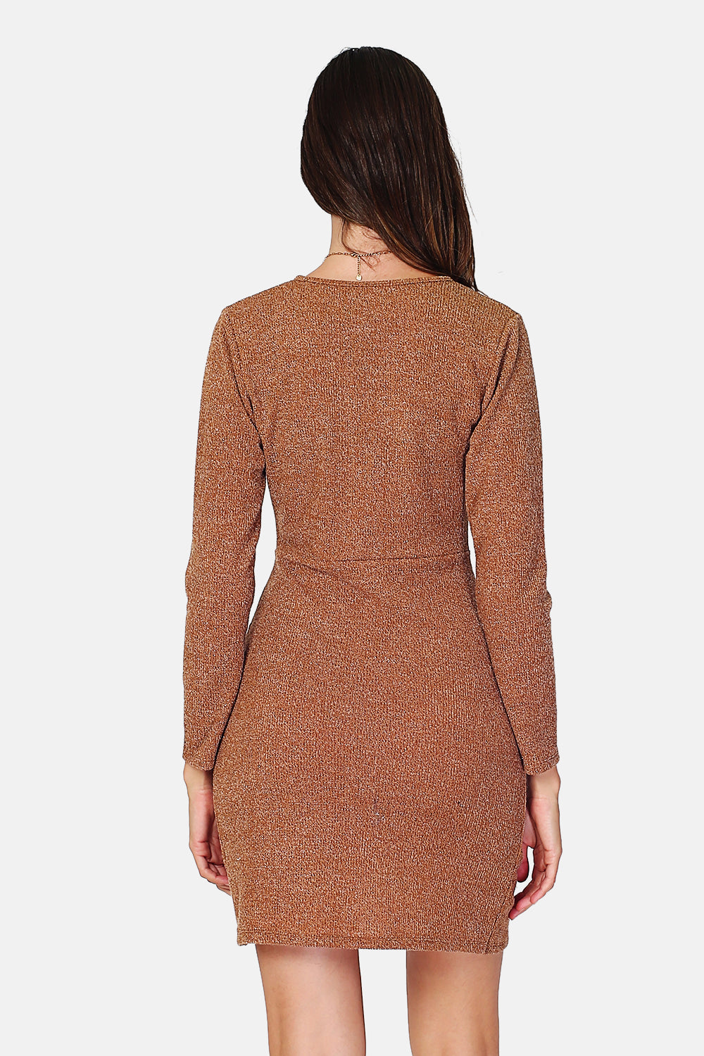 V-neck crossover dress with long sleeves