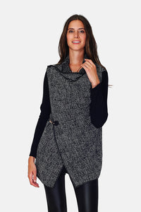 Asymmetrical mid-length cardigan with long sleeves in heather