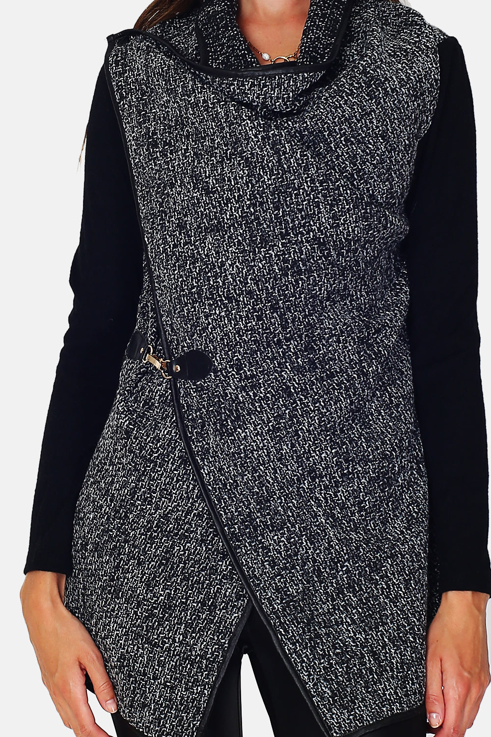 Asymmetrical mid-length cardigan with long sleeves in heather