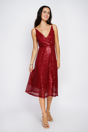 Sequined Pleated Wrap Long Dress