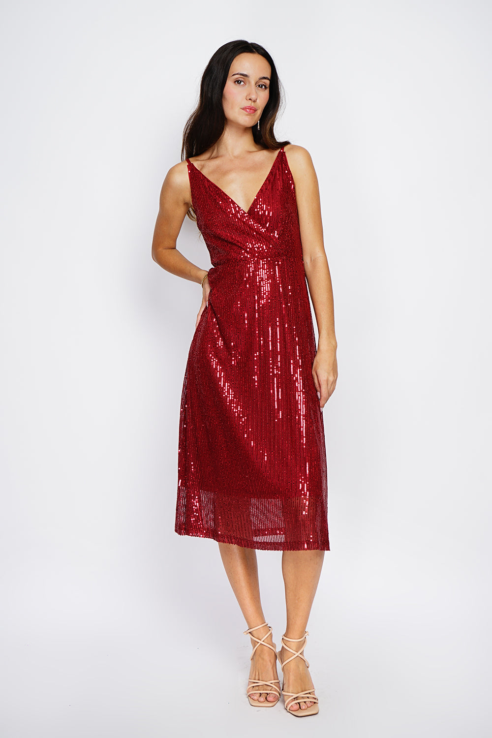 Sequined Pleated Wrap Long Dress