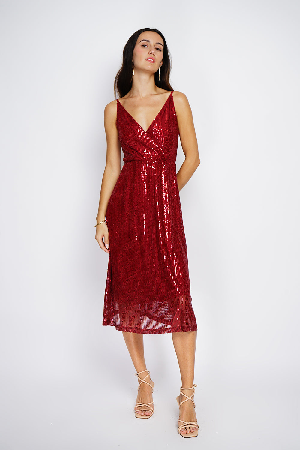 Sequined Pleated Wrap Long Dress