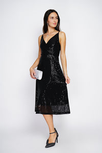 Sequined Pleated Wrap Long Dress