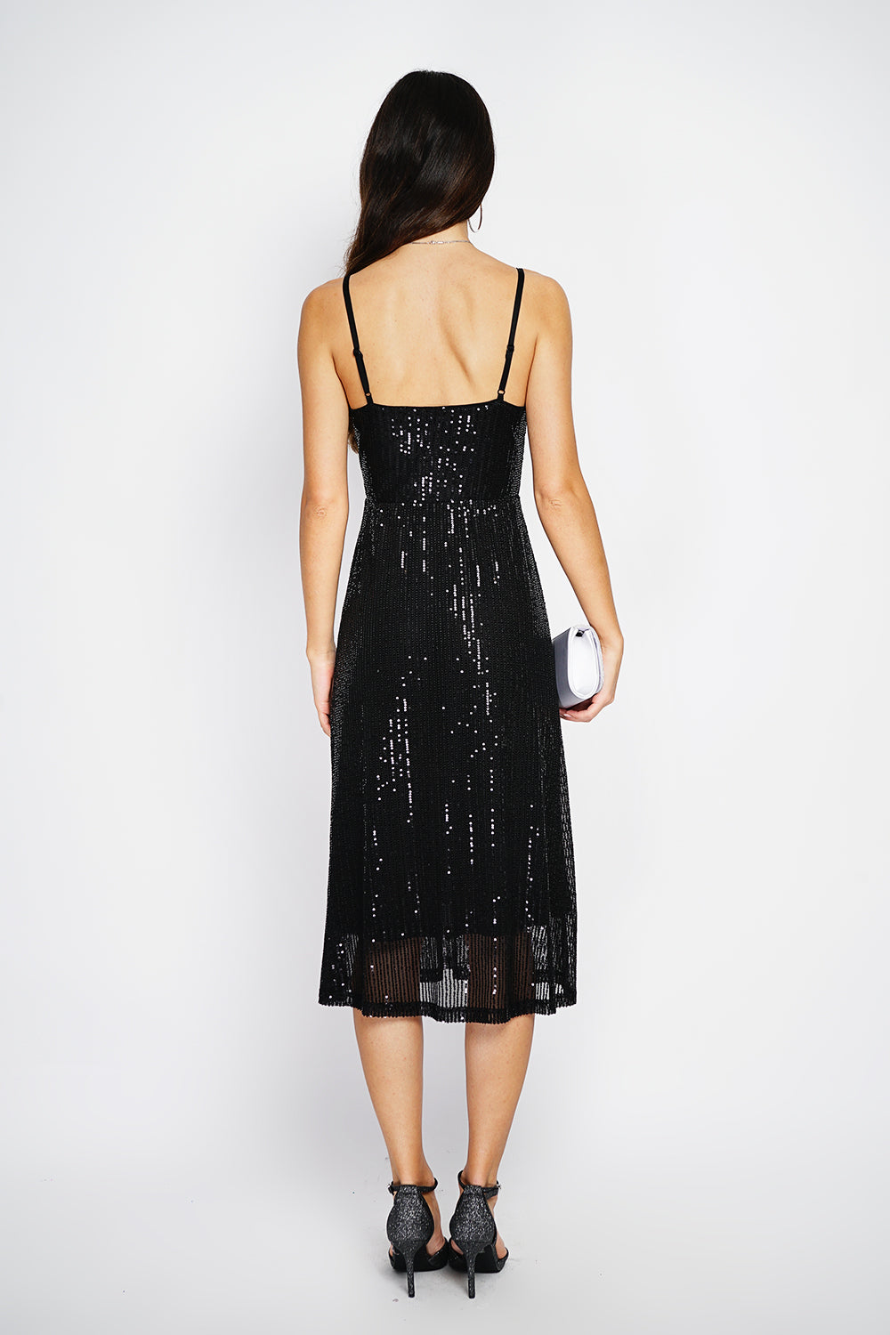 Sequined Pleated Wrap Long Dress