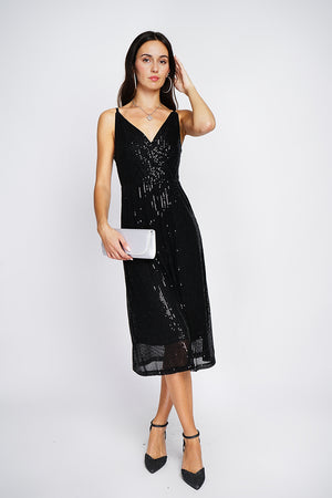 Sequined Pleated Wrap Long Dress