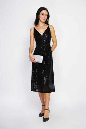 Sequined Pleated Wrap Long Dress