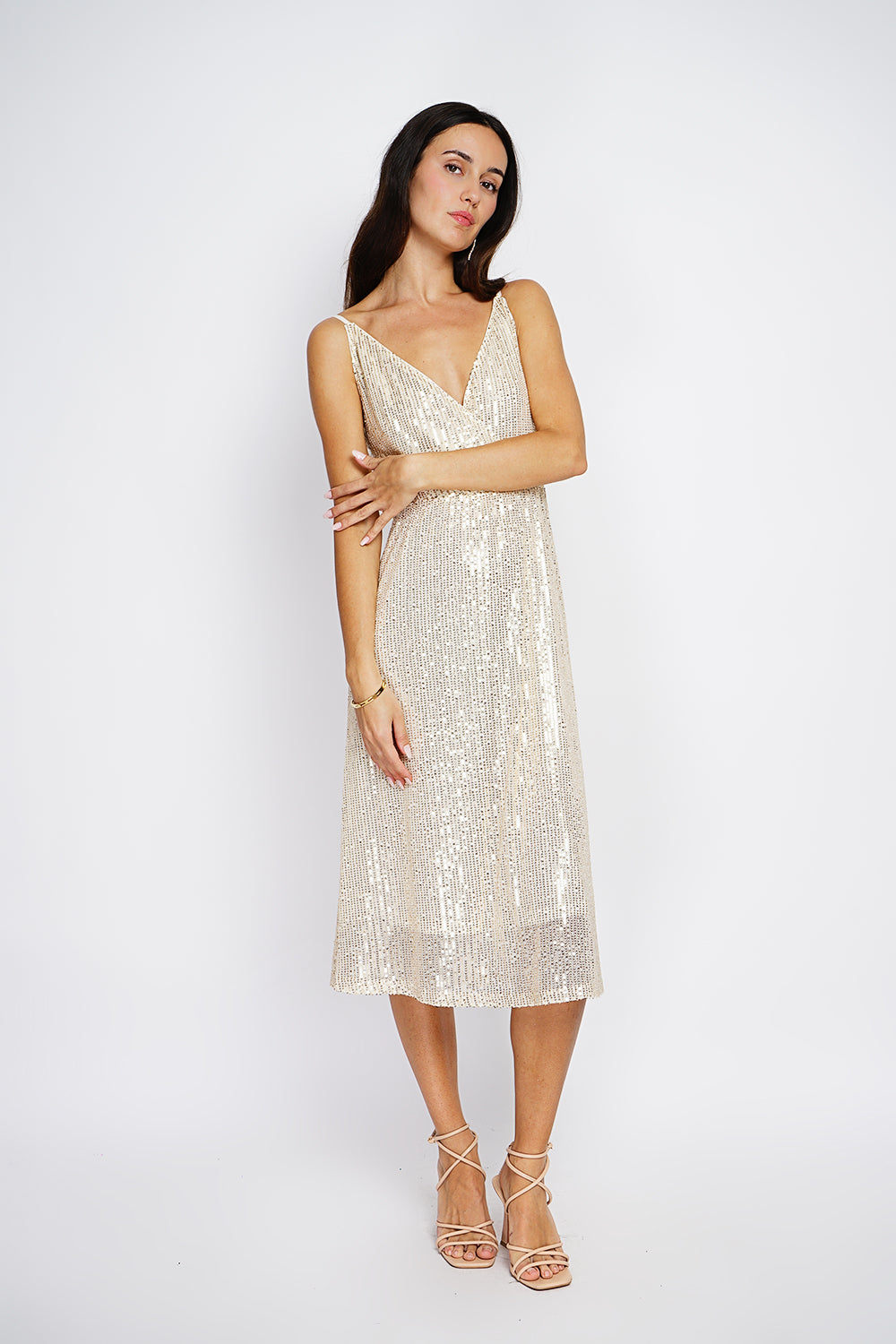 Sequined Pleated Wrap Long Dress