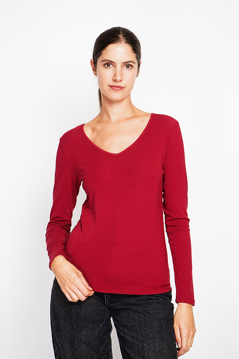 Sous-pull col V fourré thermique – Bordeaux – Assuili