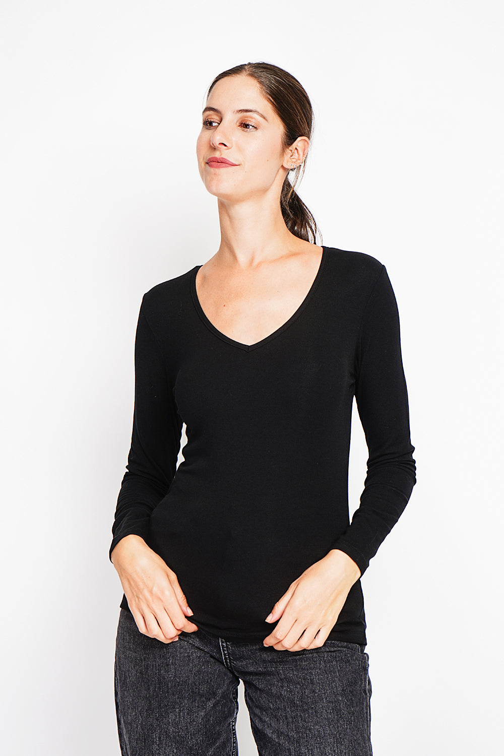 Sous-pull col V fourré thermique – Noir – Assuili
