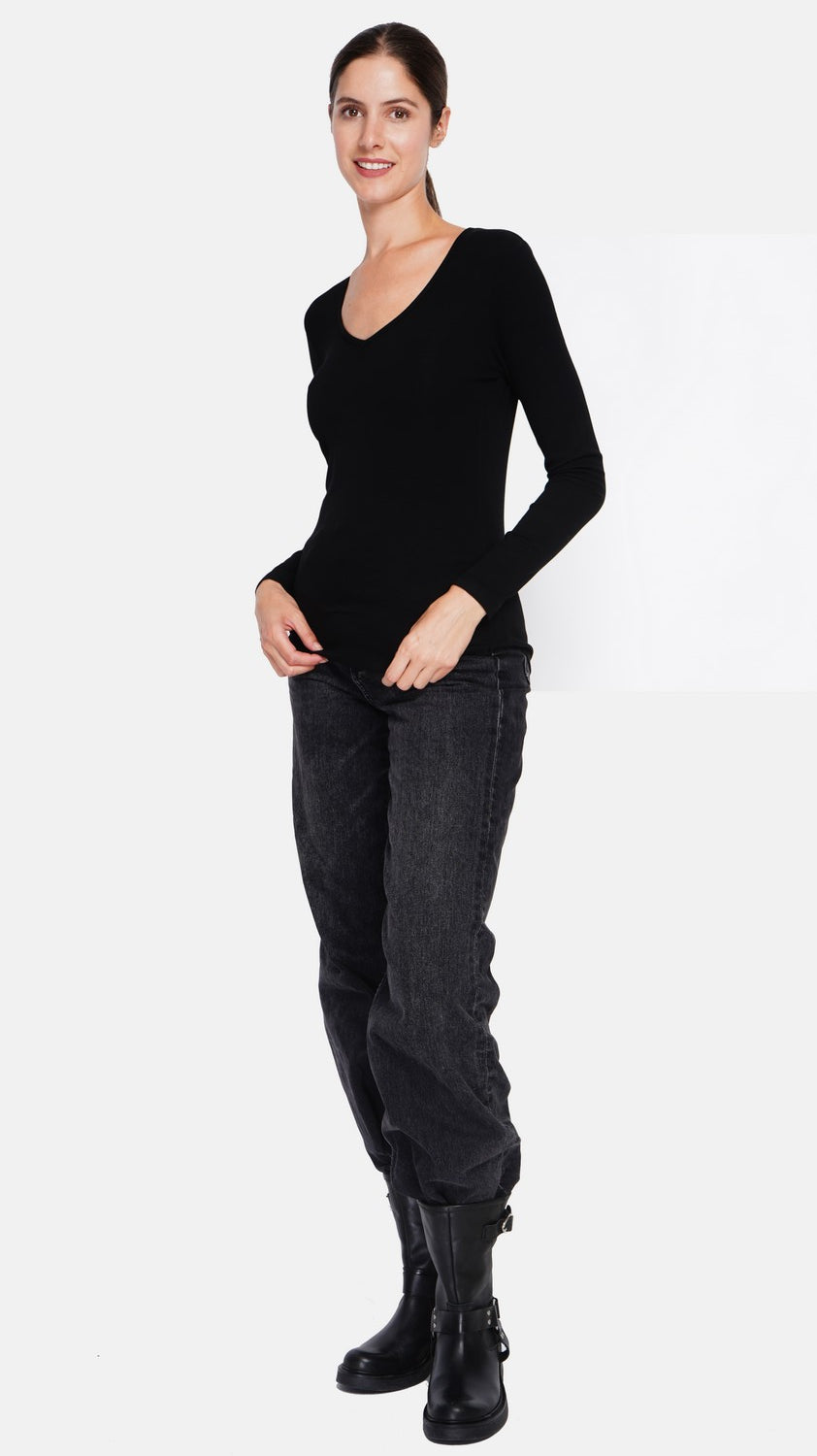 Sous-pull col V fourré thermique – Noir – Assuili