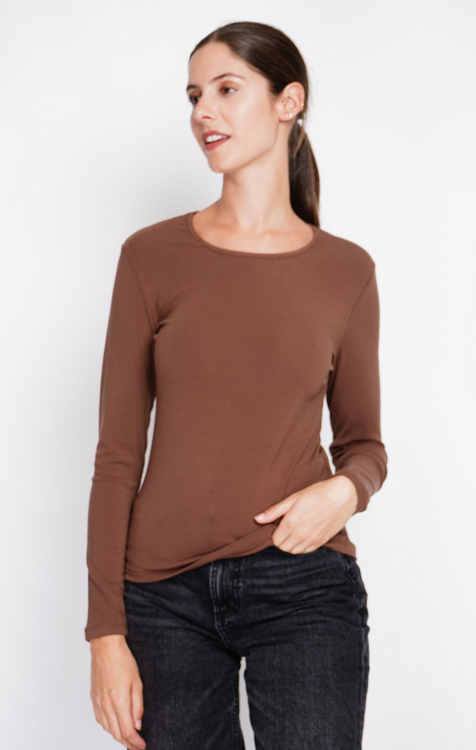 Sous-pull col rond fourré thermique – Marron – Assuili