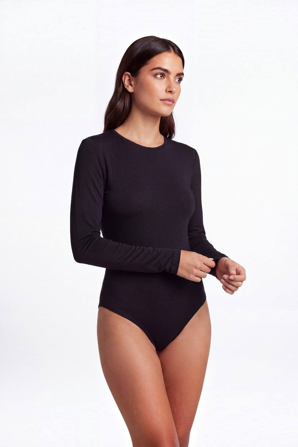 Bodysuit with round neck, adjustable front and back, and crotch fastening – Black – Assuili