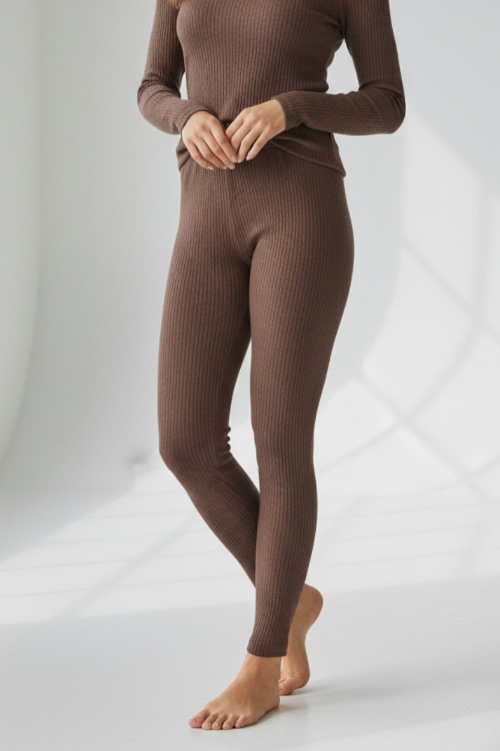 Legging taille haute fourré – Café – Assuili