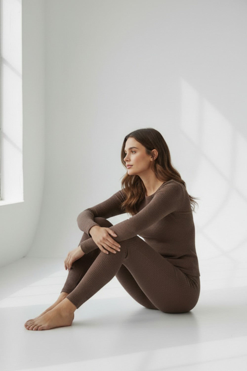 Legging taille haute fourré – Café – Assuili