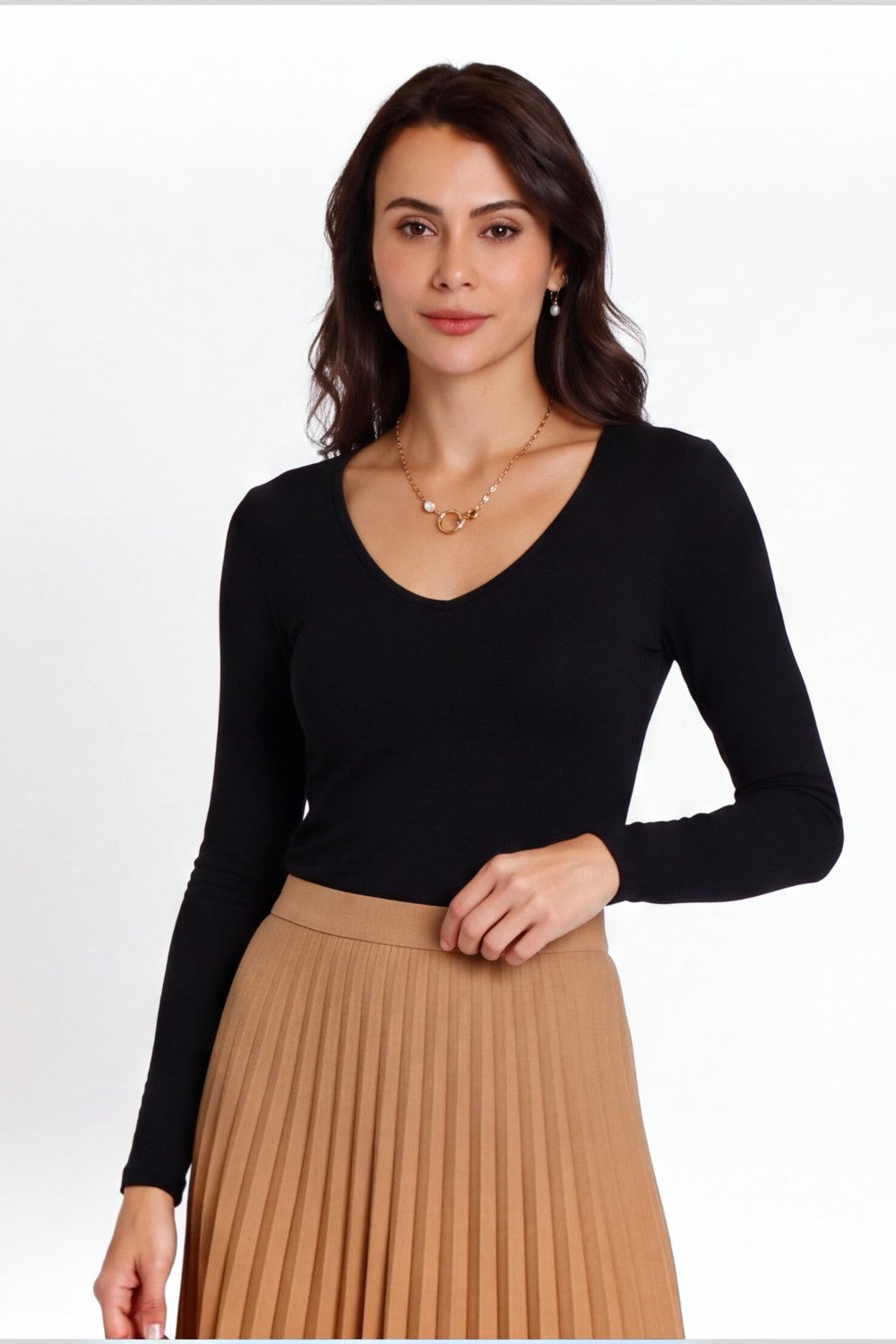 Sous-pull col V manches longues – Noir – Assuili