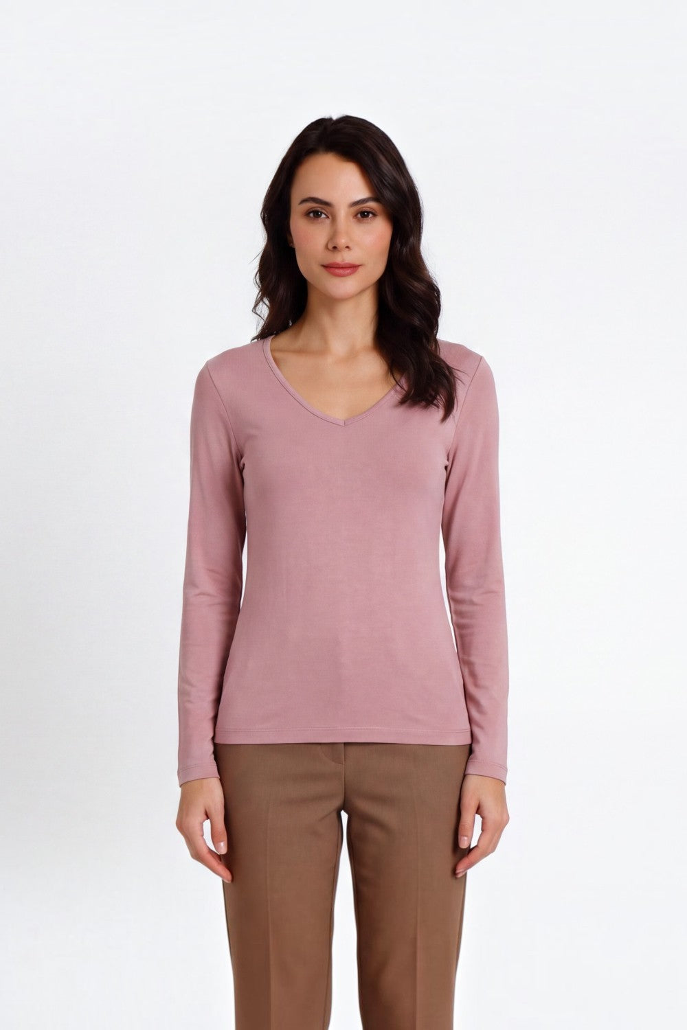 Sous-pull col V manches longues – Vieux rose – Assuili