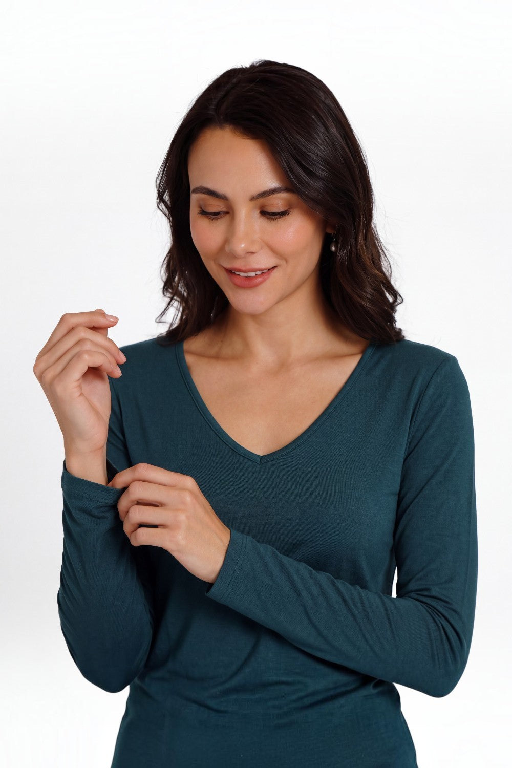 Sous-pull col V manches longues – Vert mer du Nord – Assuili