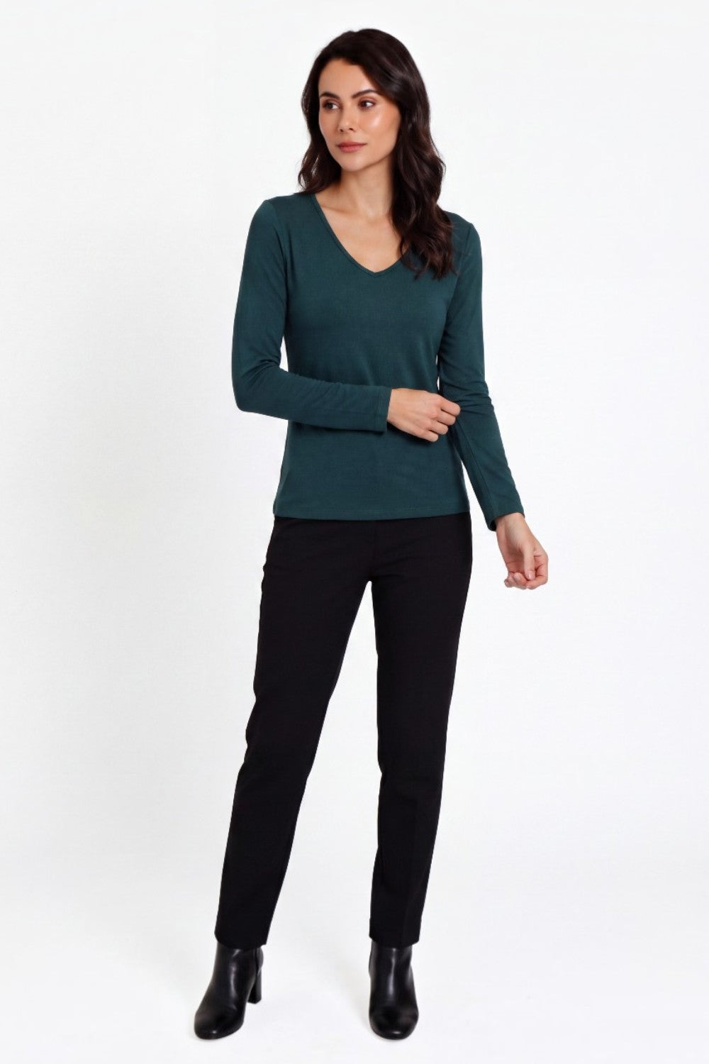 Sous-pull col V manches longues – Vert mer du Nord – Assuili