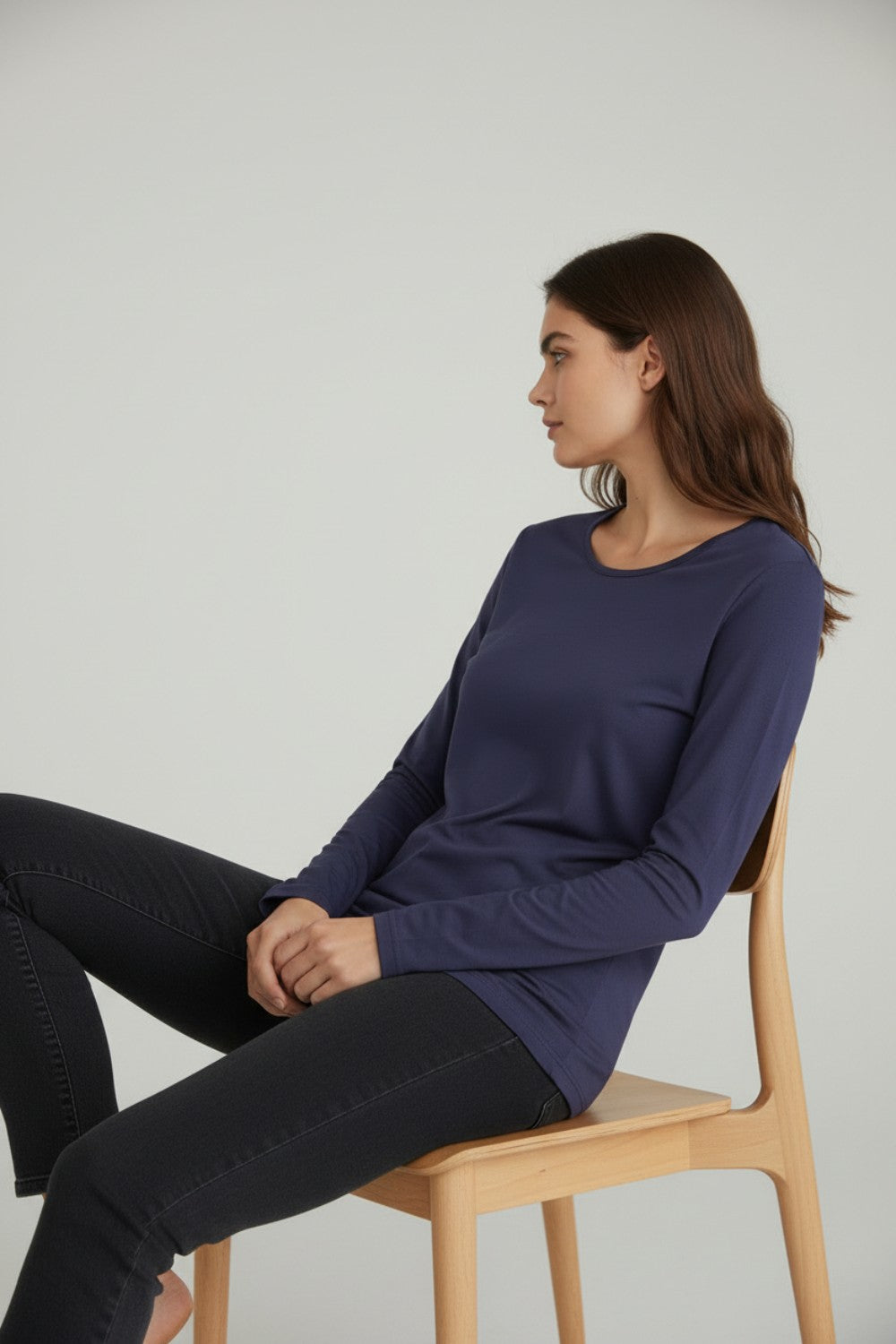 Crew neck, long-sleeved undershirt – Night blue – Assuili