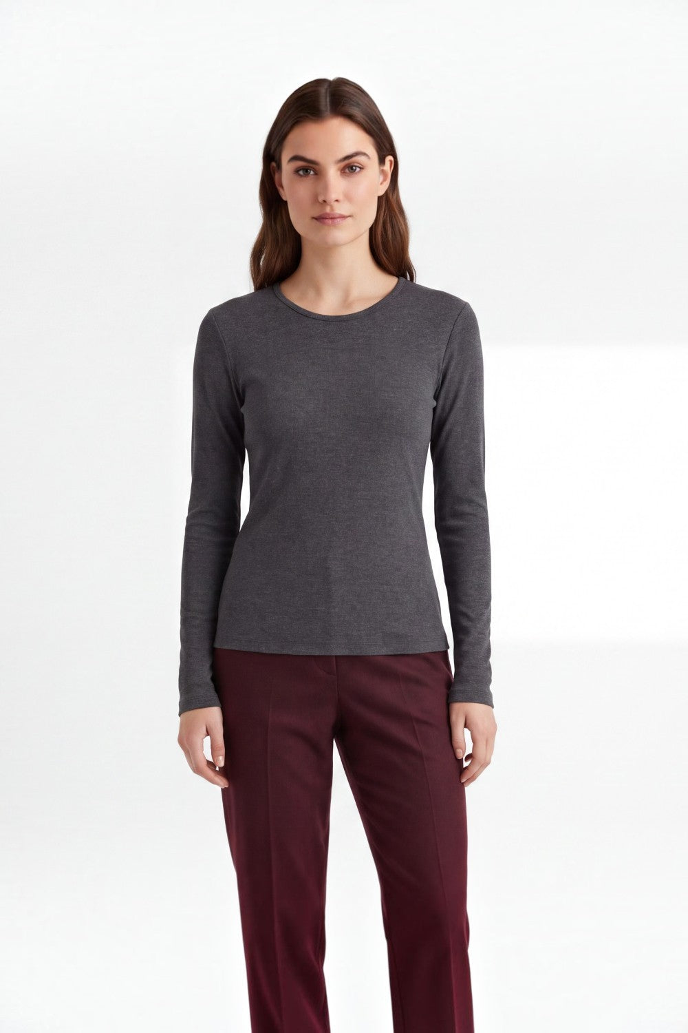 Sous-pull col rond manches longues – Gris foncé – Assuili