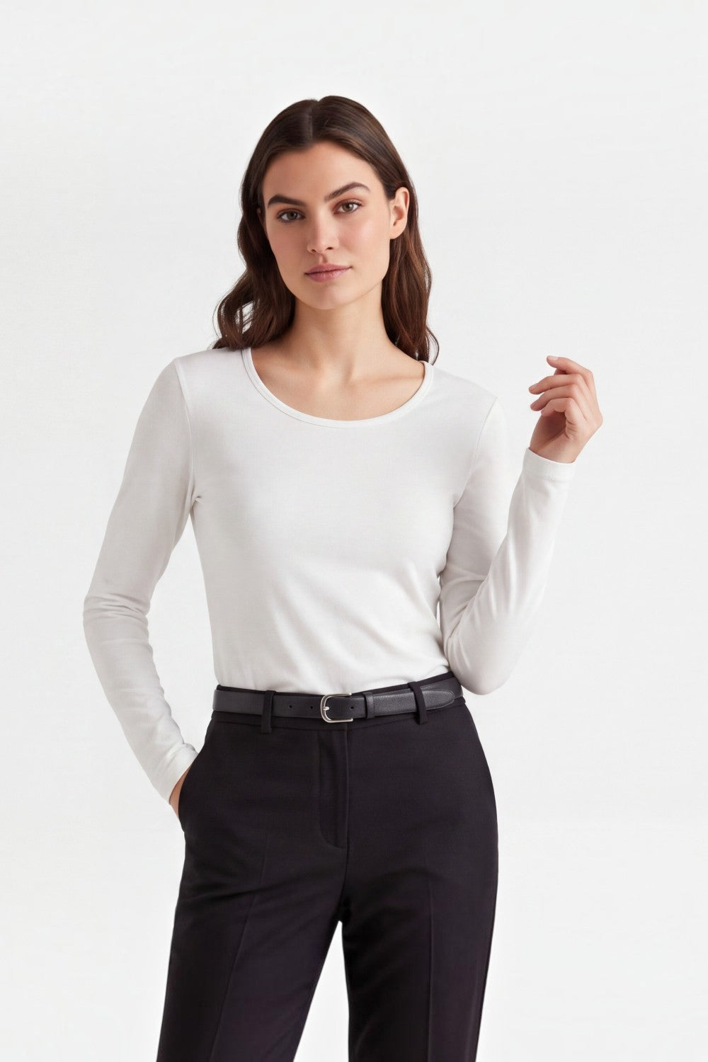Sous-pull col rond manches longues – Blanc cassé – Assuili