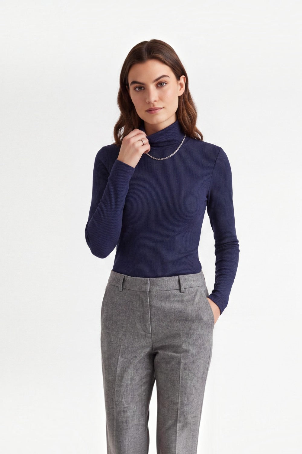 Sous-pull col roulé manches longues – Bleu nuit – Assuili