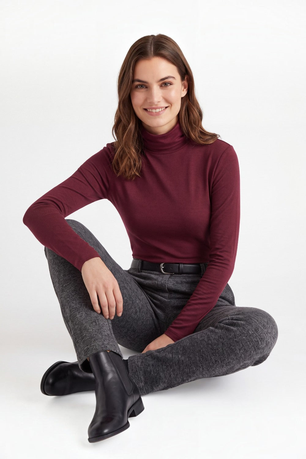 Sous-pull col montant manches longues – Bordeaux – Assuili
