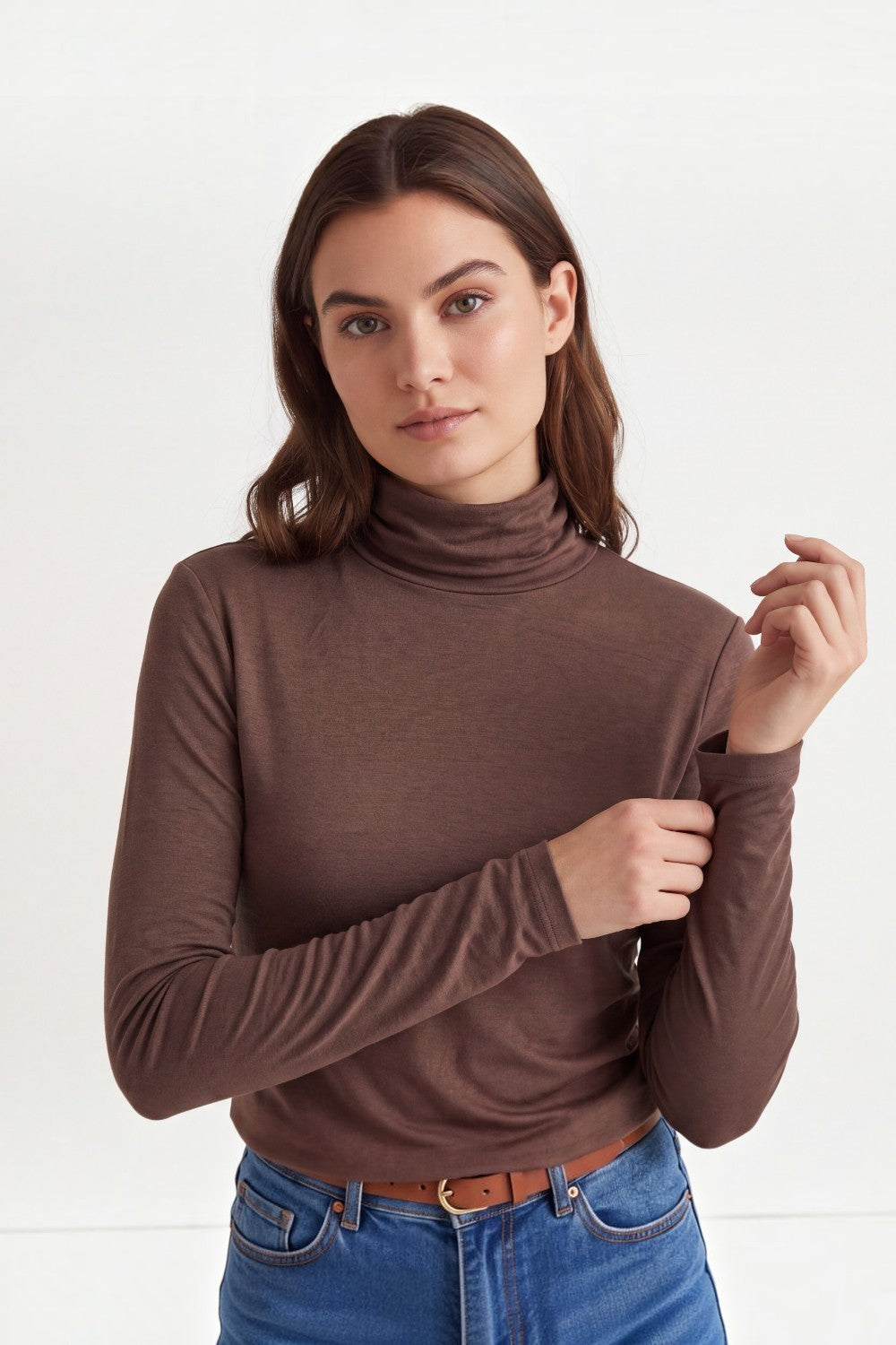 Sous-pull col roulé manches longues – Café – Assuili