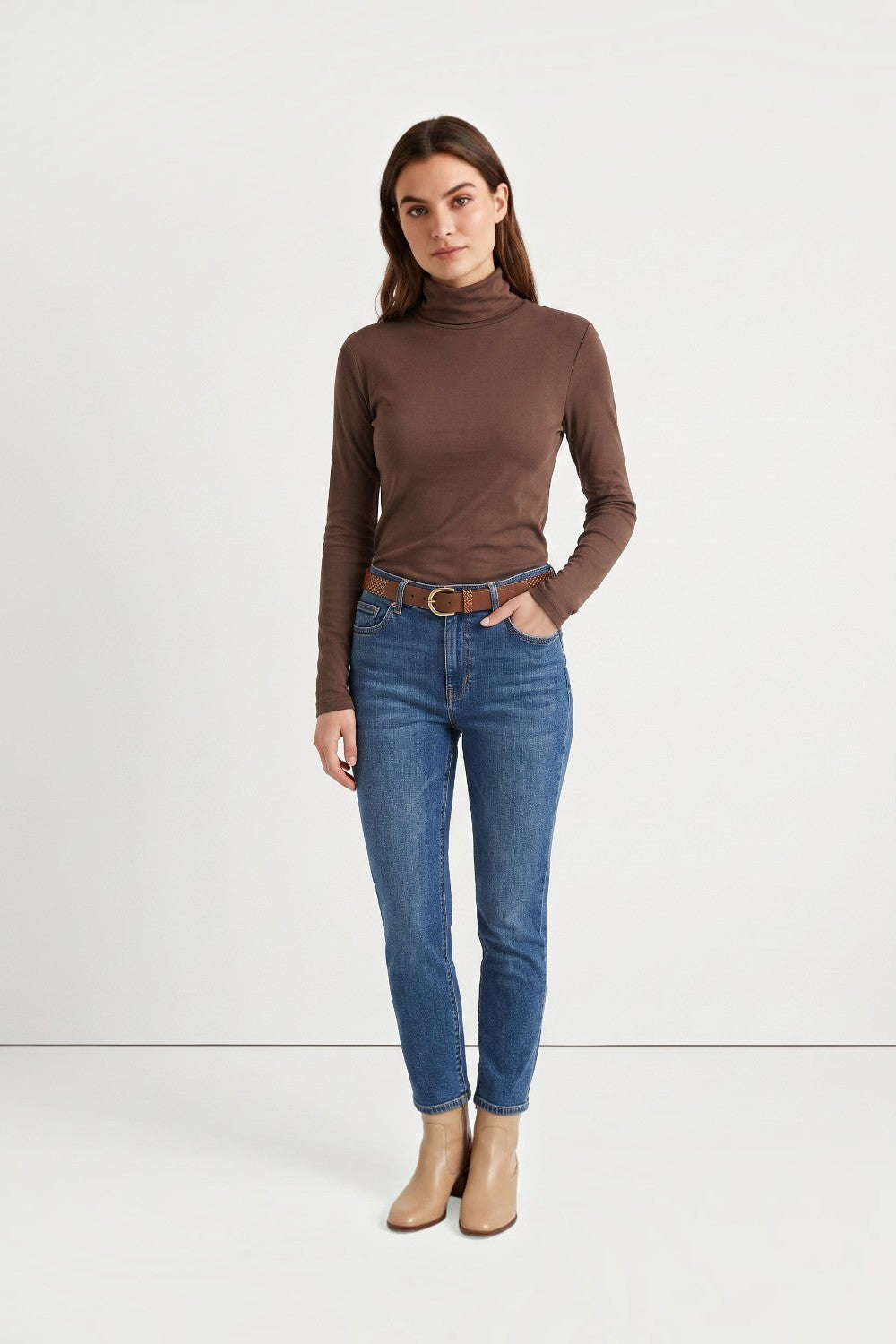 Sous-pull col montant manches longues – Nougat – Assuili