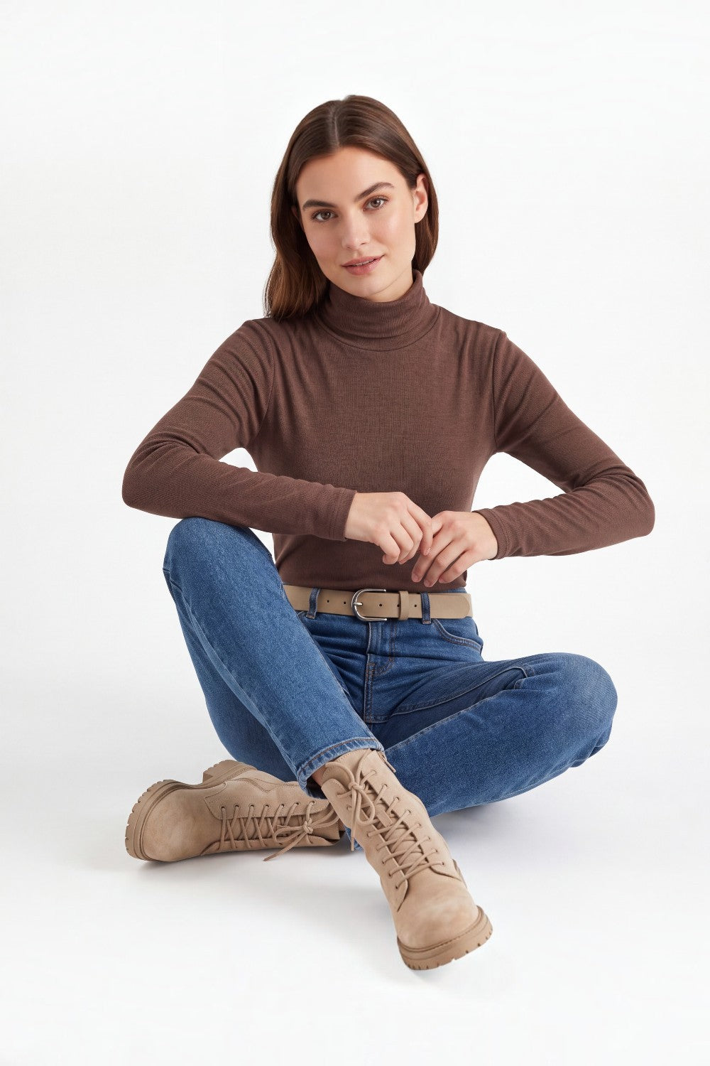 Sous-pull col roulé manches longues – Café – Assuili
