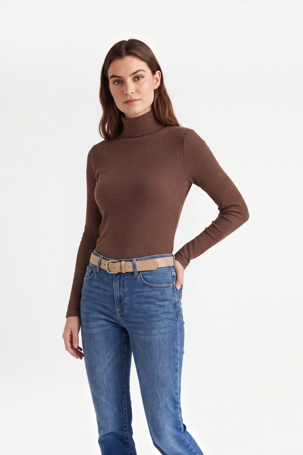 Sous-pull col roulé manches longues – Café – Assuili