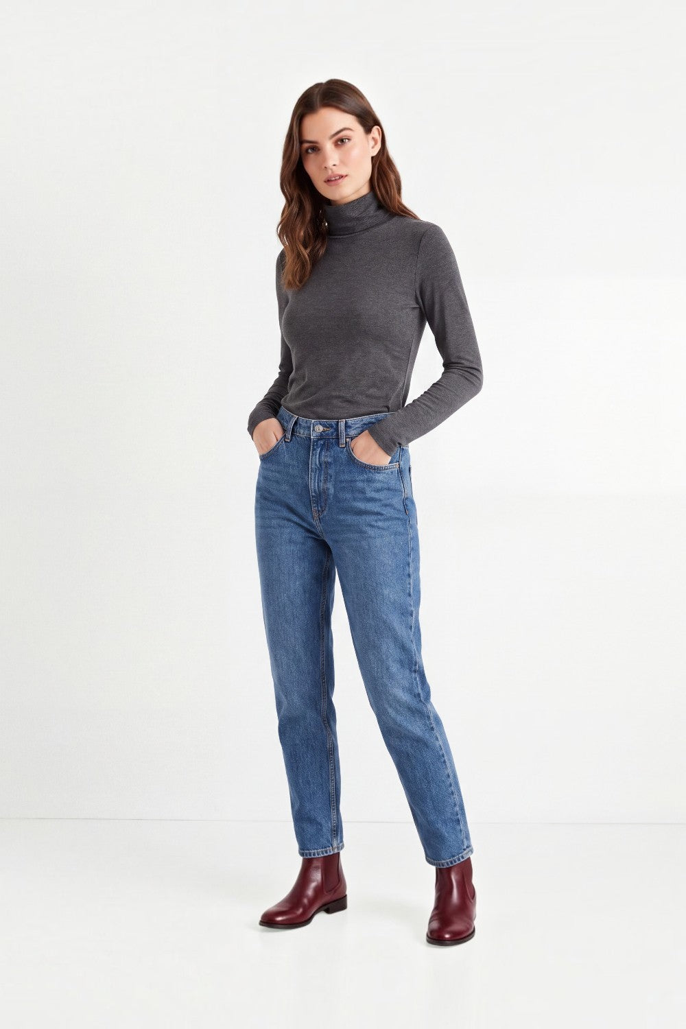 Sous-pull col roulé manches longues – Gris foncé – Assuili