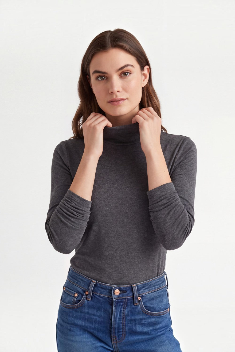 Sous-pull col roulé manches longues – Gris foncé – Assuili