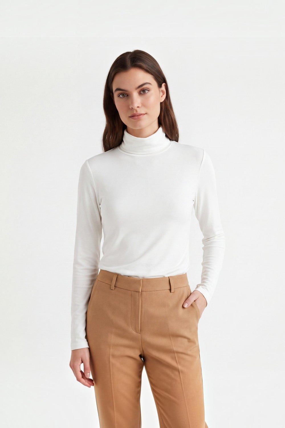 Sous-pull col roulé manches longues – Blanc cassé – Assuili