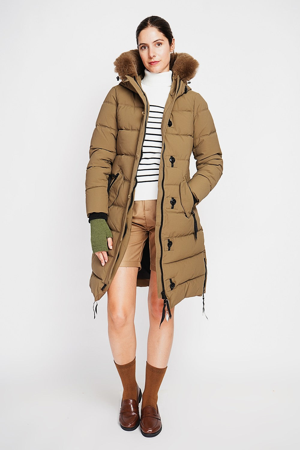 Long down jacket with thermal insulation up to -20°C