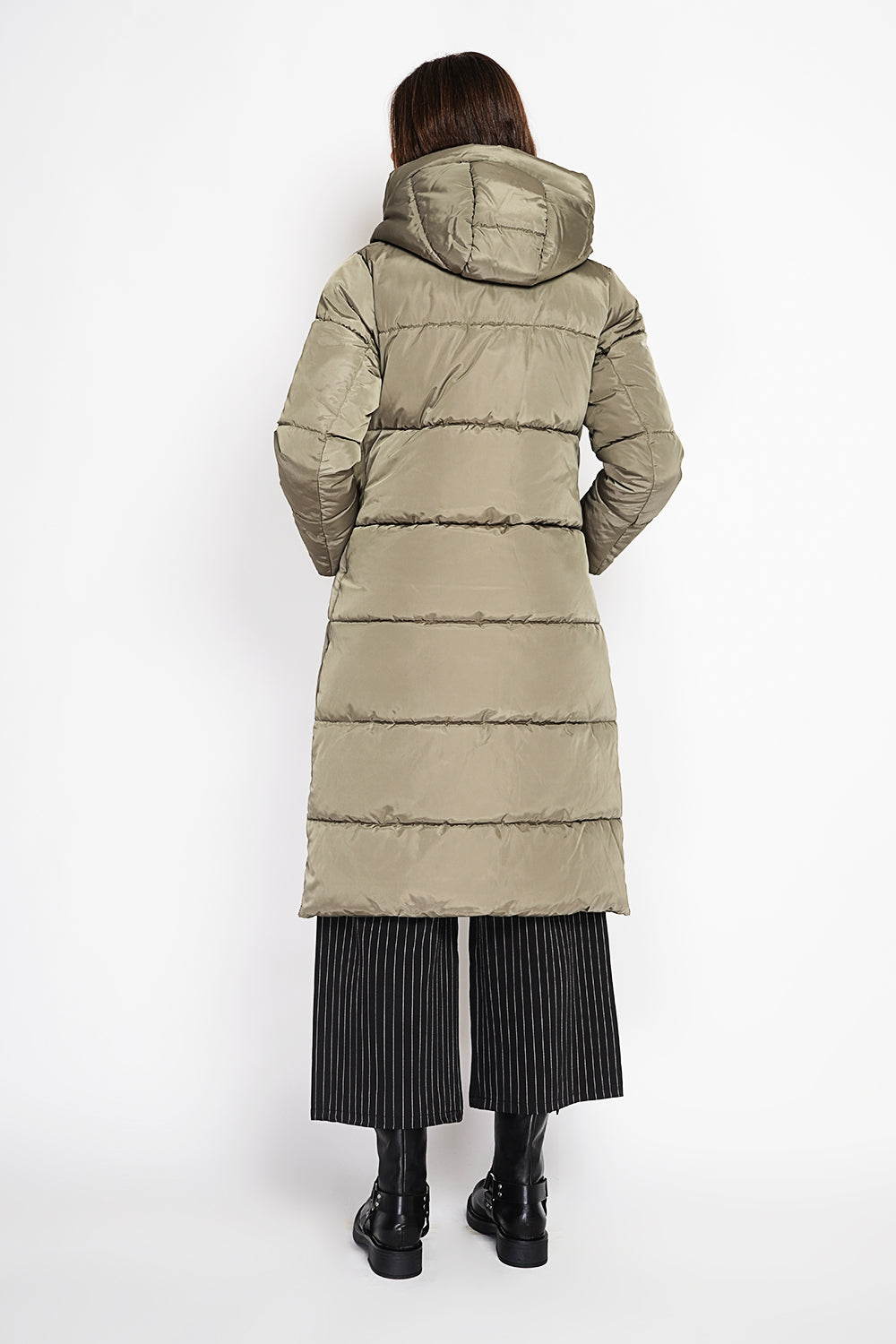 Doudoune longue à capuche zips latéraux – Kaki – Assuili