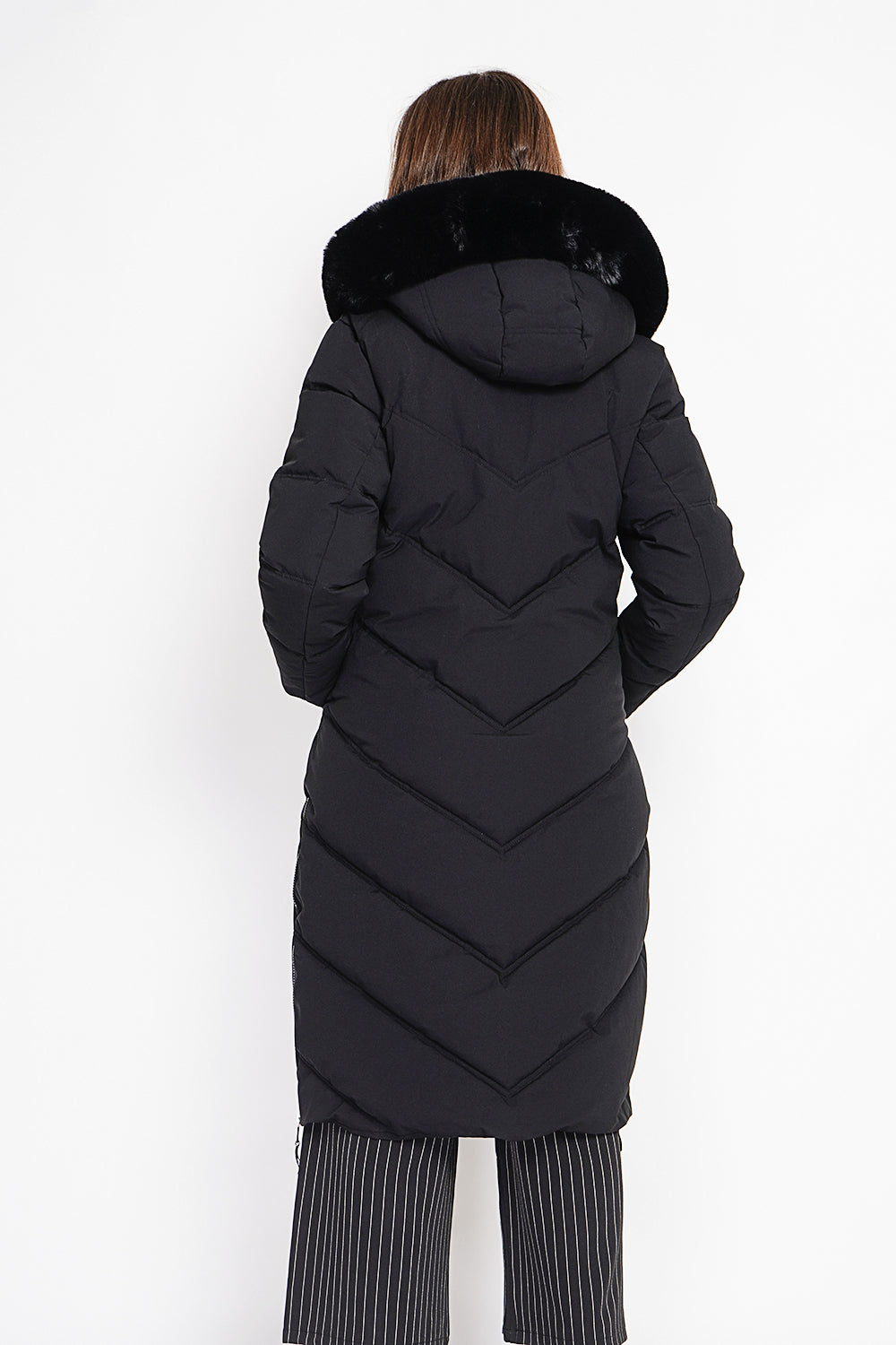 Doudoune longue capuche fourrure amovible – Noir – Assuili