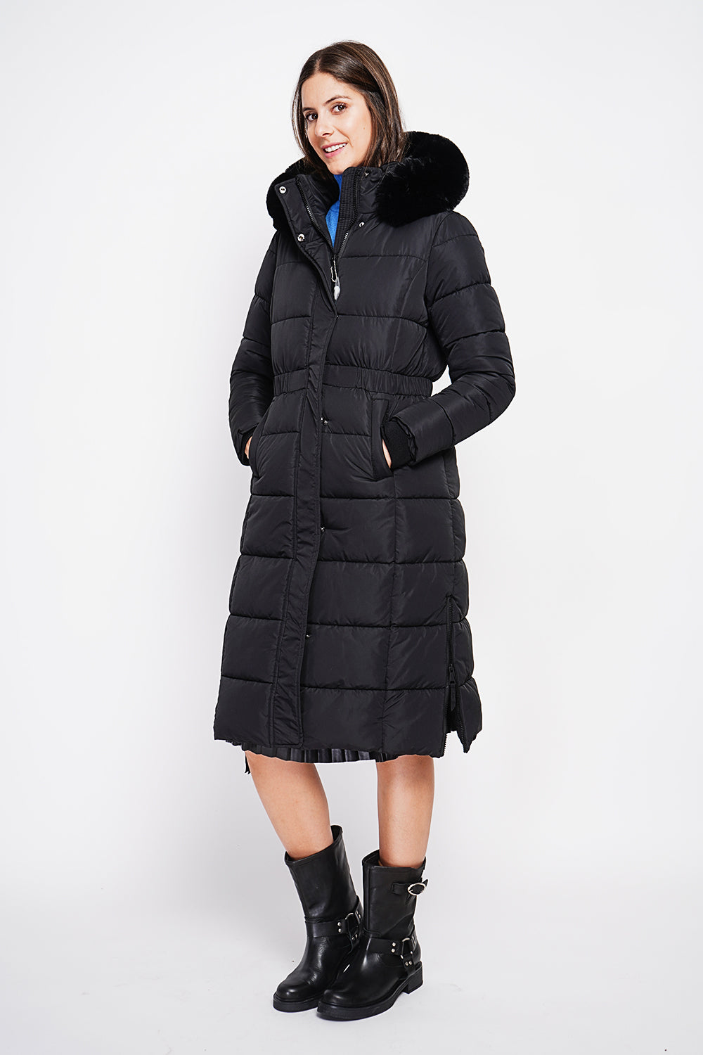 Doudoune longue capuche fourrure amovible – Noir – Assuili