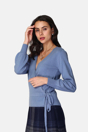 Wrap cardigan to wear in two ways, long, slightly balloon sleeves