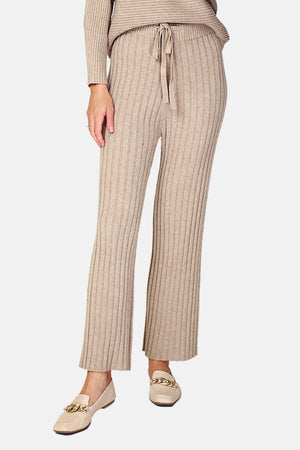 High-waisted knitted knit pants, wide bottom in English rib