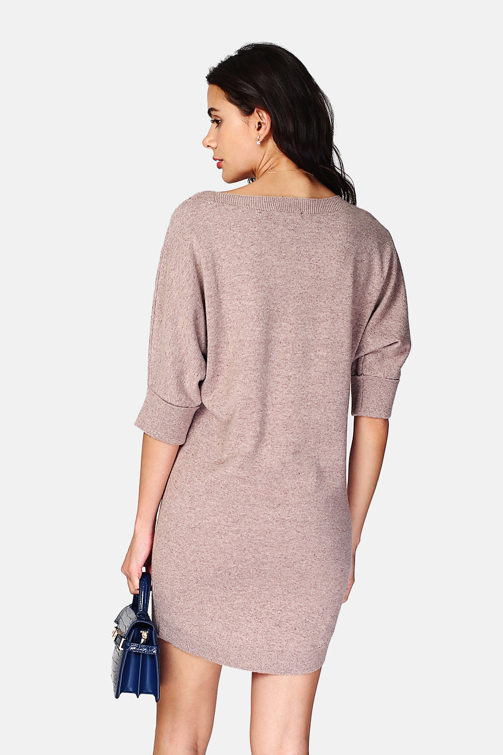 Wide crew neck dress with long sleeve pockets