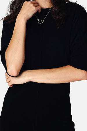 Wide crew neck dress with long sleeve pockets