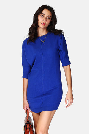 Wide crew neck dress with long sleeve pockets