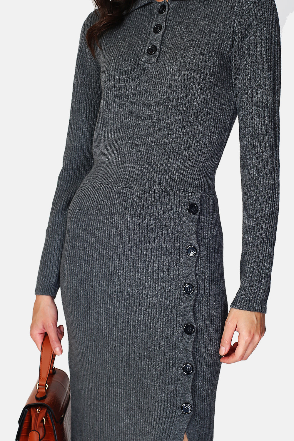 Knitted sweater with polo neckline buttoned in front in English rib