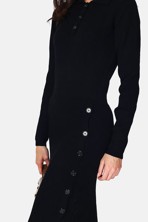 Knitted sweater with polo neckline buttoned in front in English rib