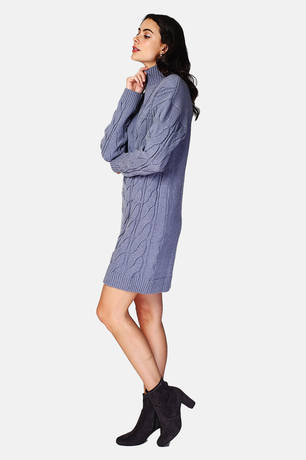 High neck dress, cable knit with long sleeves